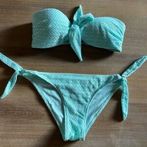 H&M Aqua Textured Bandeau-Style Bikini Top & Matching Side Tie Bottoms